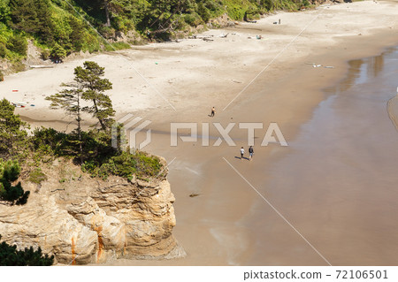 High angle view on Sandy Beach at Pacific Ocean High angle view on Sandy Beach at Pacific Ocean 72106501