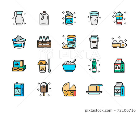 Set of Dairy Products Flat Color Icons. Milk,... - Stock Illustration ...