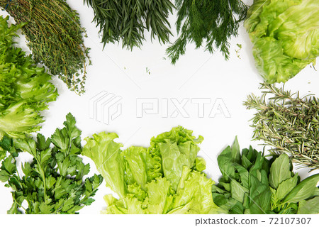 Different types of fresh garden herbs 72107307