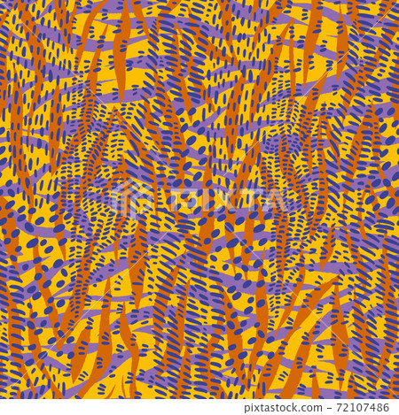 Simple geometric modern ornament. Stylish dash lines seamless pattern. Hand drawn dashed doodle elements texture. Abstract illustration with bold dotted lines forming zebra tiger leopard skin texture. 72107486