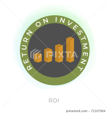 Return on Investment symbol - ROI vector business flat icon. Financial income and profit strategy illustration isolated on white background. Finance and Market growth vision stretching rising up. 72107904