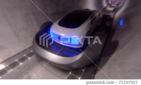 Underground high-speed transport. Transportation of people on the ground in the tunnel. 3d illustration Underground high-speed transport. Transportation of people on the ground in the tunnel. 3d illustration 72107915
