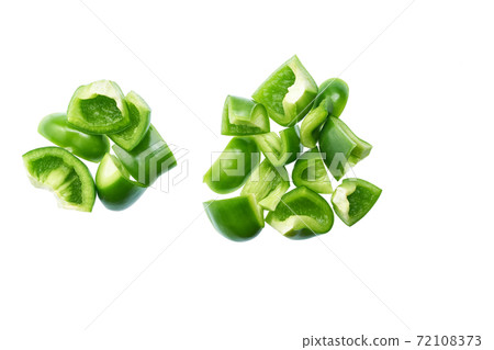 Chopped green bell pepper isolated on white background. Top view. 72108373