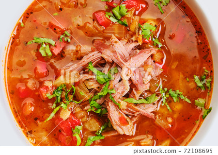 Close up view of thick, spicy and sour soup with beef Close up view of thick, spicy and sour soup with beef 72108695