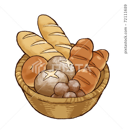 Illustration of bread in a basket 72111689