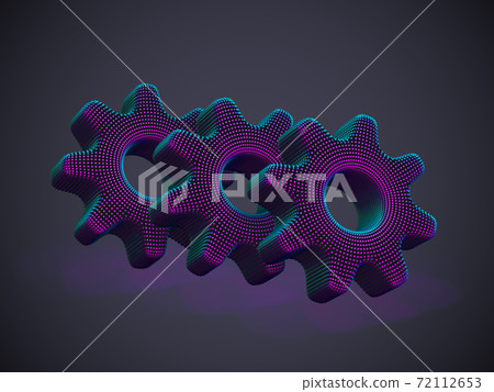 3D digital futuristic gears on gray background. 72112653