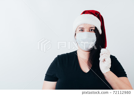 Christmas holiday mood woman on corona pandemic Christmas holiday mood woman on corona pandemic 72112980