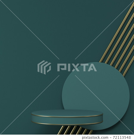 Mock up podium for product presentation parallel golden wires and green cylinder 3D Mock up podium for product presentation parallel golden wires and green cylinder 3D 72113548