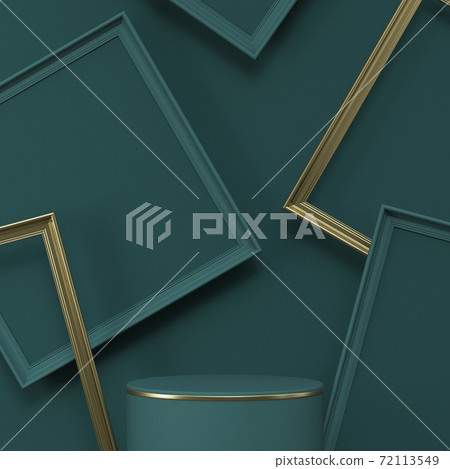 Mock up podium for product presentation with golden and green picture frames 3D Mock up podium for product presentation with golden and green picture frames 3D 72113549