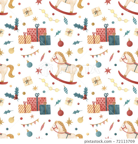 Hand-drawn Christmas watercolor seamless pattern - Stock Illustration ...