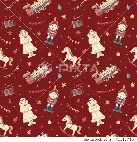 Hand-drawn Christmas watercolor seamless pattern - Stock Illustration ...