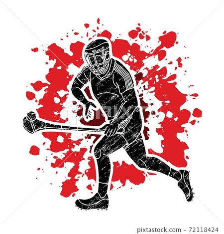 Hurling sport player action. Irish Hurley sport cartoon graphic vector. Hurling sport player action. Irish Hurley sport cartoon graphic vector. 72118424