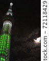 Tokyo Sky Tree illuminated in moonlight and green 72118429