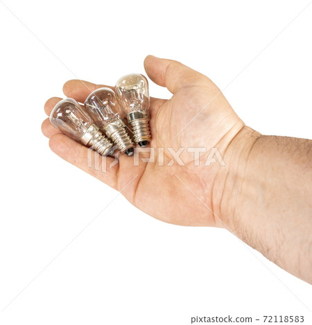Burnt out light bulb in hand. Isolated image on white background 72118583