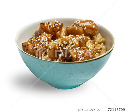 Hibachi rice Isolated on a white background. 72118709