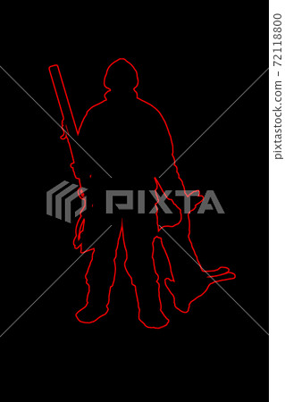 A hunter with a gun holds in his hands the a hare. A hunter with a gun holds in his hands the a hare. 72118800