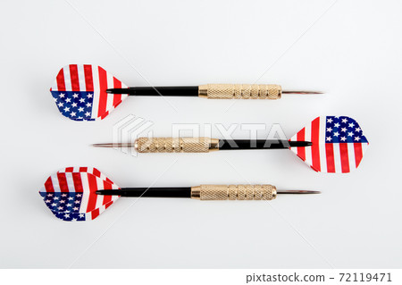 Three dart with the flag of the United States of America on a white Three dart with the flag of the United States of America on a white 72119471