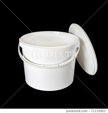 White plastic bucket with handle isolated on a white background. 72119903