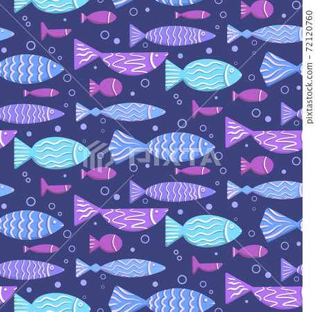 Seamless boho flat pattern with doodle fishes... - Stock Illustration ...