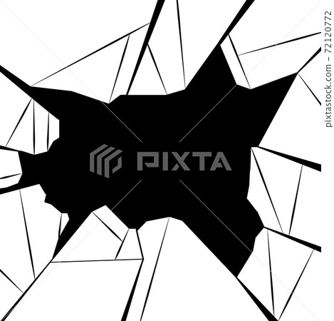 Contour illustration of broken glass with black background. Vandalism and hooliganism. Trusted window. Vector black and white outline element 72120772