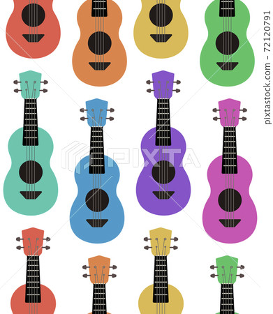 Seamless flat pattern with multi colored ukuleles in a row on a white background. Hawaiian music. Musical string instrument. Seamless texture Seamless flat pattern with multi colored ukuleles in a row on a white background. Hawaiian music. Musical string instrument. Seamless texture 72120791