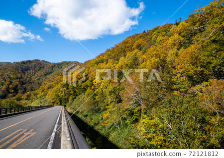 Autumn Shiretoko Shiretoko crossing road and autumn leaves along the road (Rausu Town, Hokkaido) Autumn Shiretoko Shiretoko crossing road and autumn leaves along the road (Rausu Town, Hokkaido) 72121812