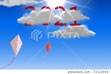 2021 number in white clouds with colorful kite on the blue sky 2021 number in white clouds with colorful kite on the blue sky 72122058