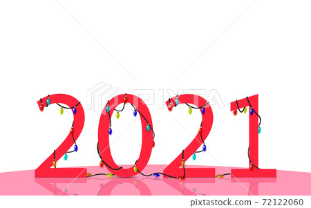 colorful light bulb on 2021 number in the white room 72122060