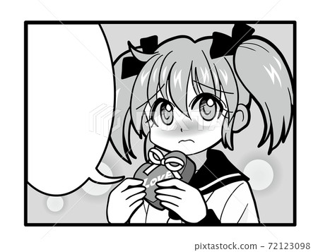 A girl in a sailor suit who is blushing and worried about giving Valentine's chocolate with her eyes 72123098