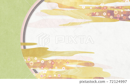 Background material made by stacking three oval Japanese papers_Golden clouds floating there_Sakura Fubuki [16: 9] 72124997