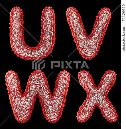 Realistic 3D letters set U, V, W, X made of red plastic. Realistic 3D letters set U, V, W, X made of red plastic. 72126620