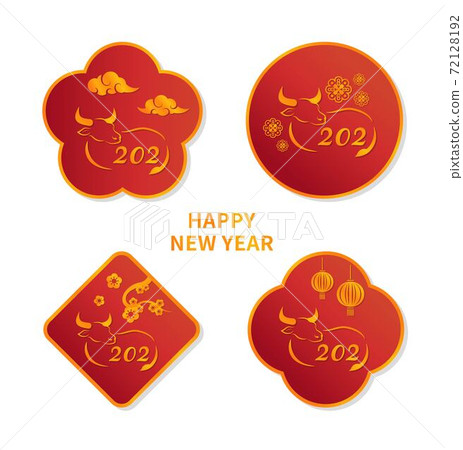 4 types of bull icon design with golden red badge design, Chinese New Year elements 4 types of bull icon design with golden red badge design, Chinese New Year elements 72128192