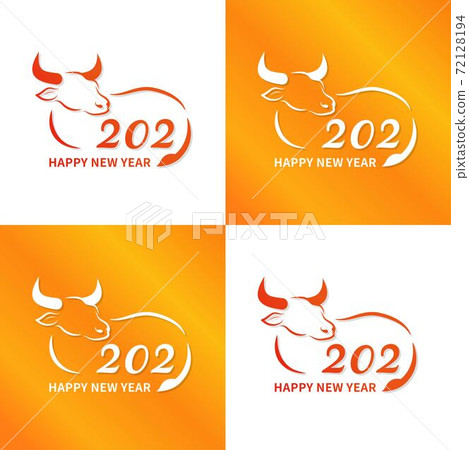 4種公牛的金色與紅色圖標設計,輪廓,標誌,徽章,中國農曆新年元素 72128194