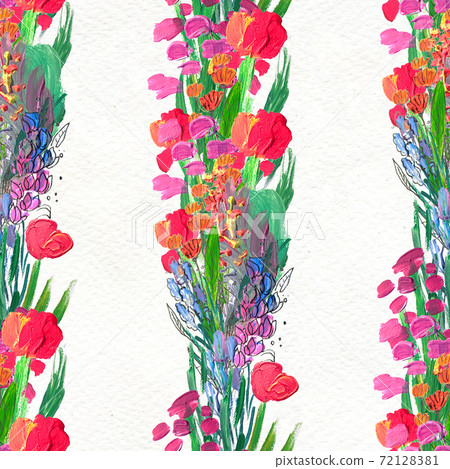 Seamless pattern with flowers. Watercolor or acrylic painting. Hand drawn floral background. 72128381
