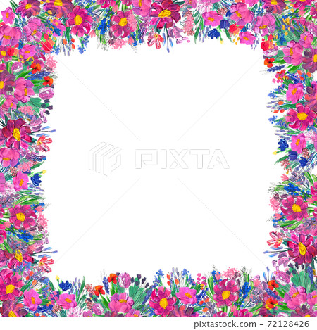 Hand-painted floral border. Wildrlowers on white background 72128426