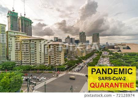 Coronavirus outbreak quarantine concept with Philippines capital city background Coronavirus outbreak quarantine concept with Philippines capital city background 72128974