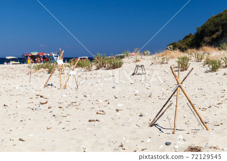 Protective structures in the sand of turtles nesting site 72129545