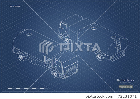 Air fuel truck in isometric style. Industrial outline blueprint. Maintenance of aircraft. Airfield transport. Tanker for airplanene 72131071