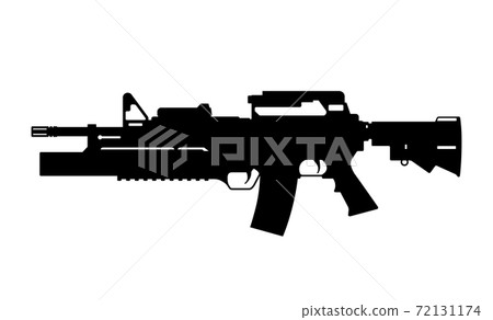 Black silhouette of machine gun with grenade launcher on white background. Automatic weapon of USA army. Military american ammunition. Isolated image Black silhouette of machine gun with grenade launcher on white background. Automatic weapon of USA army. Military american ammunition. Isolated image 72131174