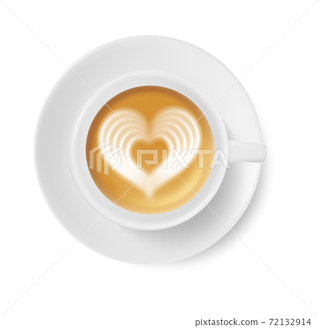 Coffee drink with heart top view isolated on white Coffee drink with heart top view isolated on white 72132914