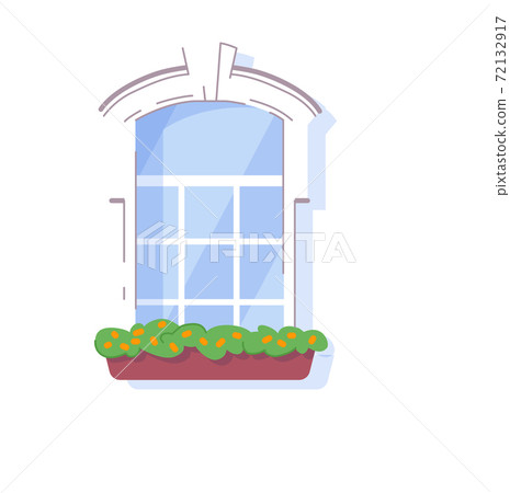 Isolated window with flower in pot view outside - Stock Illustration ...