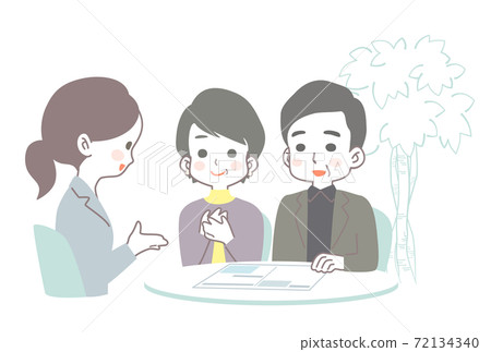 Image illustration of a middle-aged couple having a consultation or meeting Image illustration of a middle-aged couple having a consultation or meeting 72134340