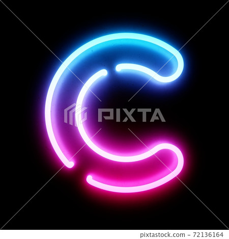 3D Rendering Bleu and Pink Neon Lights Font on dark background 72136164