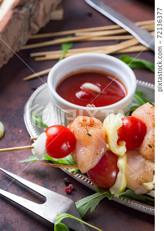 BBQ barbecue ingredients with marinated BBQ grill chicken and sauce tomato. Vegetables and meat for healthy BBQ barbecue ingredients with marinated BBQ grill chicken and sauce tomato. Vegetables and meat for healthy 72136377