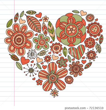 Flowers March 8. Doodle floral pattern. Vector icons for women. 72136510