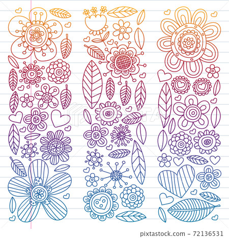 Flowers March 8. Doodle floral pattern. Vector icons for women. 72136531