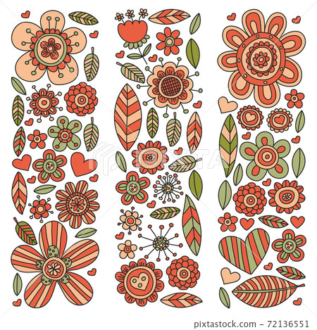 Flowers March 8. Doodle floral pattern. Vector icons for women. 72136551