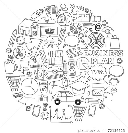 Business and management background. Pattern with finance icons. Conceptual illustration of projects organization, risk, development. Team working, budget planning. 72136623