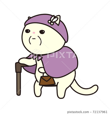 An old cat going out, a white cat grandma - Stock Illustration [72137961] -  PIXTA