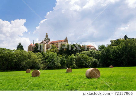 Benedictine Monastery in Kladruby by Jan Blazej Santini Aichel and Kilian Ignac Dientzenhofer, Plzen Region, Czech Republic, sunny summer day 72137966